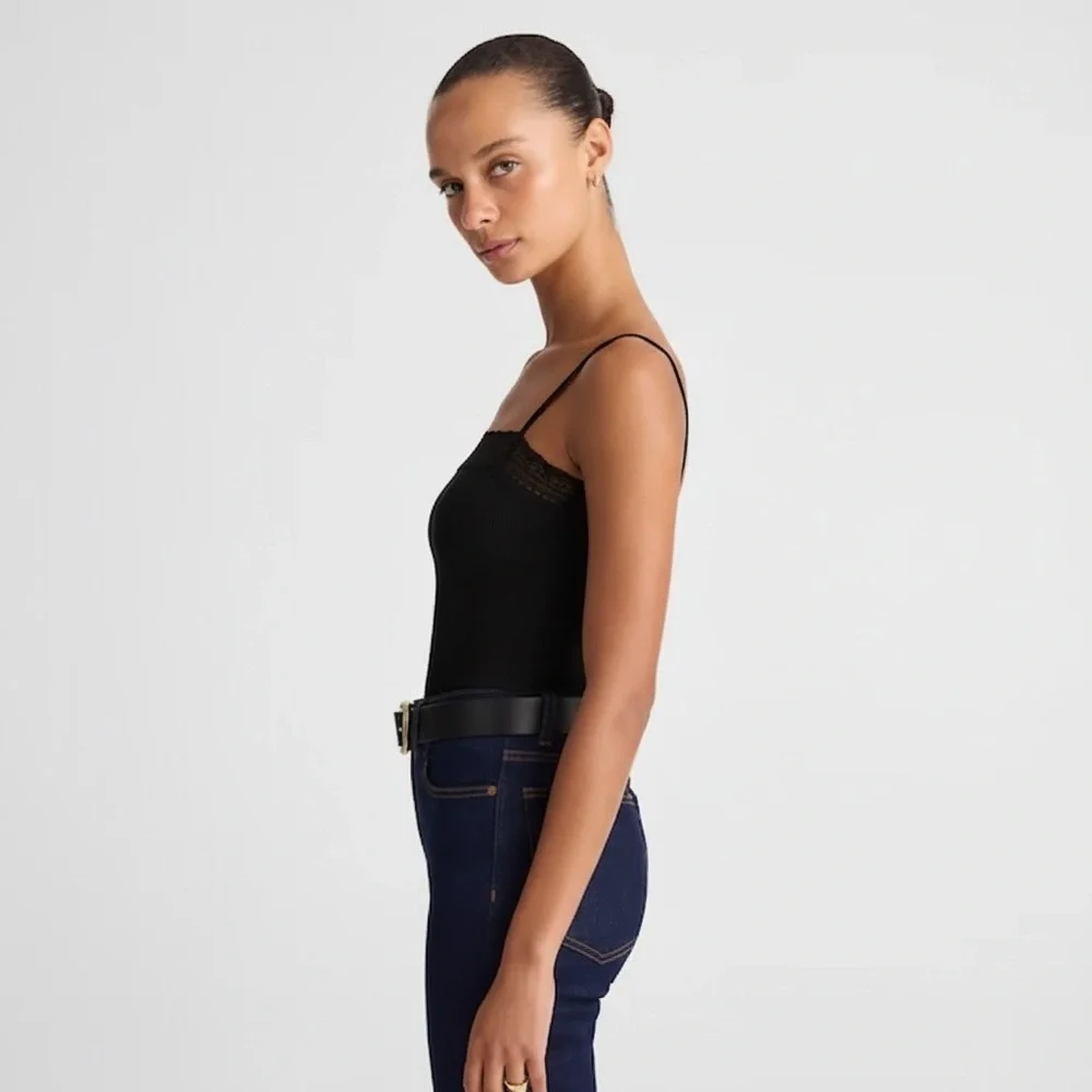 NWT! Madewell - Lace-Trim Square-Neck Tank - Black - Size Extra Large (XL)